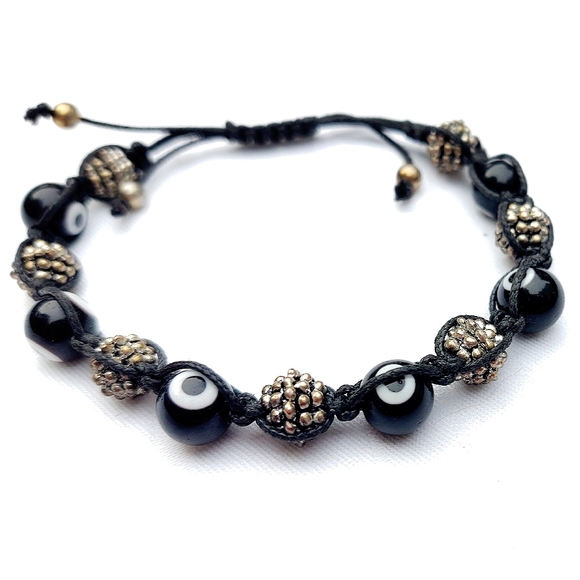 Unisex Leather Evil Eye w/Silver Accents Bracelet - Picture 4 of 5